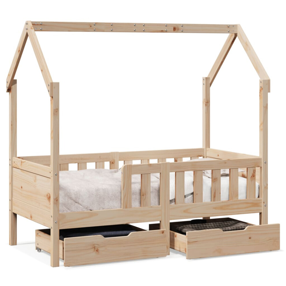 (natural, 80 x 160 cm) vidaXL Kids Bed Frame with Drawers Wooden Bed Solid Wood Pine