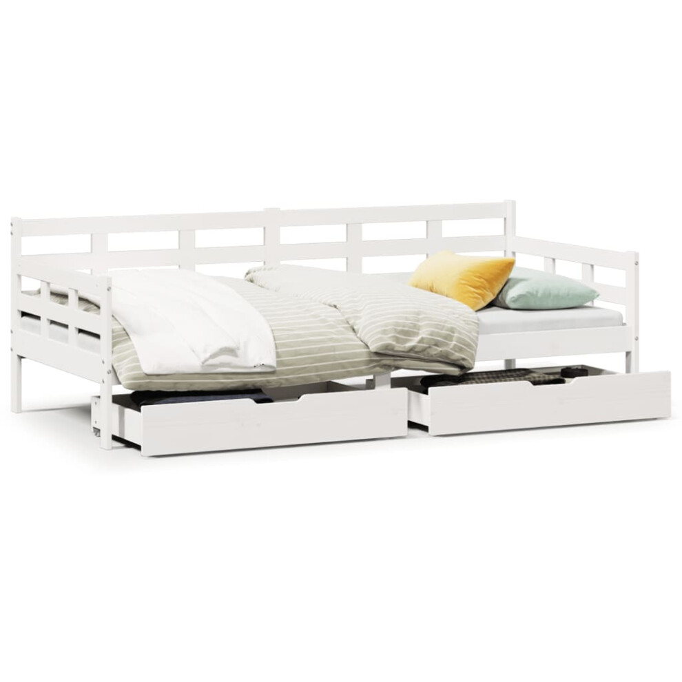 Vidaxl (White, 90 X 190 Cm) Daybed With Drawers Sofa Bed Guest Bed Solid Wood Pine