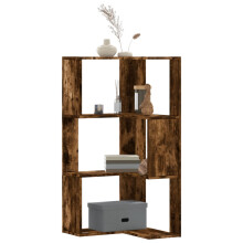 (smoked oak) vidaXL Corner Bookcase 3-Tier Corner Bookshelf Corner Rack Engineered Wood