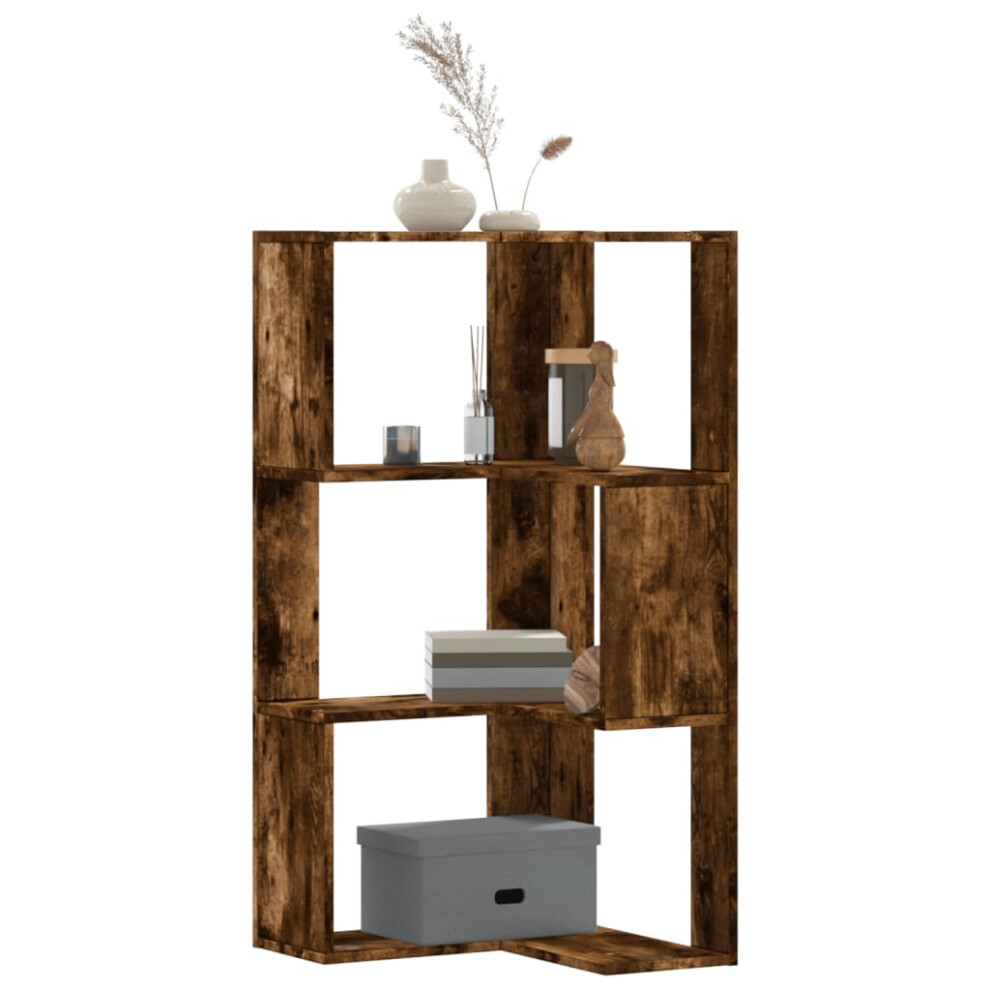 Vidaxl (Smoked Oak) Corner Bookcase 3-Tier Corner Bookshelf Corner Rack Engineered Wood