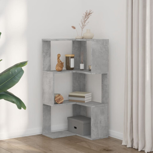 VidaXL (concrete grey) vidaXL Corner Bookcase 3-Tier Corner Bookshelf Corner Rack Engineered Wood 2