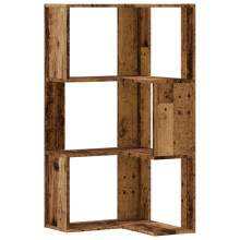 (old wood) vidaXL Corner Bookcase 3-Tier Corner Bookshelf Corner Rack Engineered Wood