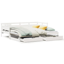 (white, 90 x 200 cm) vidaXL Daybed with Trundle & Drawers Sofa Bed Solid Wood Pine