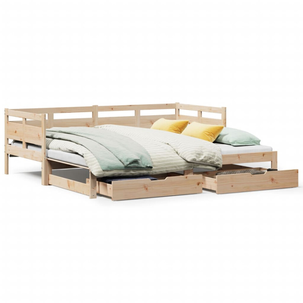 Vidaxl (Natural, 80 X 200 Cm) Daybed With Trundle & Drawers Sofa Bed Solid Wood Pine