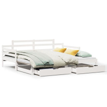 (white, 80 x 200 cm) vidaXL Daybed with Trundle & Drawers Sofa Bed Solid Wood Pine