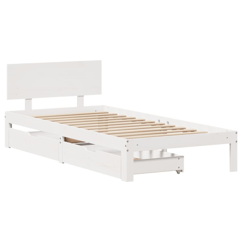 Vidaxl (White, 90 X 200 Cm) Bed Frame With Drawers Bed Base Solid Wood Pine