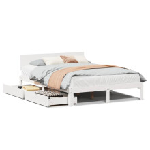 (white, 150 x 200 cm) vidaXL Bed Frame with Drawers Bed Base Solid Wood Pine