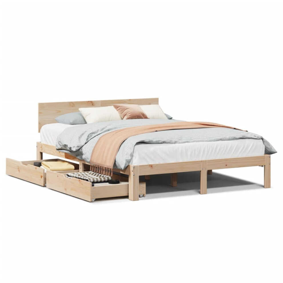 (natural, 120 x 190 cm) vidaXL Bed Frame with Drawers Bed Base Solid Wood Pine