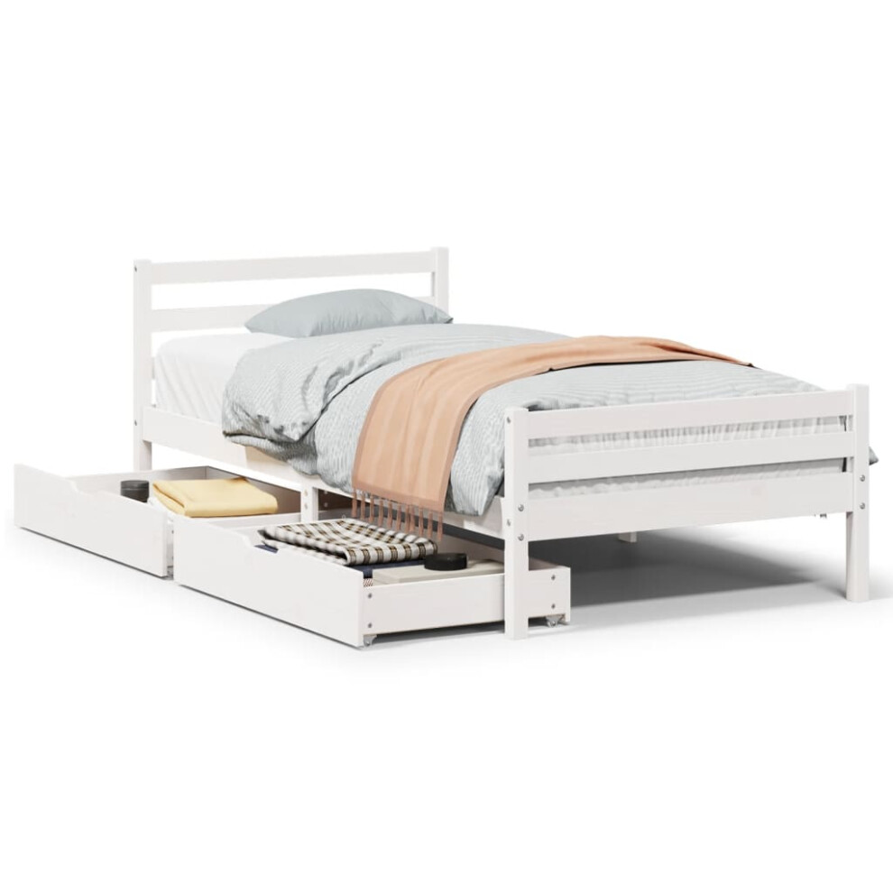 Vidaxl (White, 100 X 200 Cm) Bed Frame With Drawers Home Bed Base Solid Wood Pine