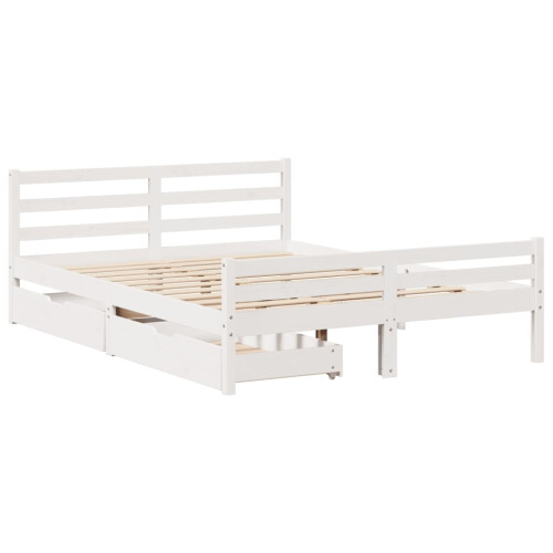 VidaXL (white, 150 x 200 cm) vidaXL Bed Frame with Drawers Home Bed Base Solid Wood Pine 2