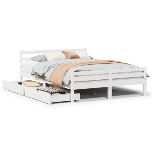 VidaXL (white, 150 x 200 cm) vidaXL Bed Frame with Drawers Home Bed Base Solid Wood Pine