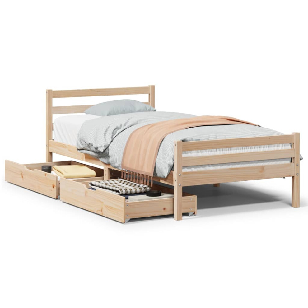 (natural, 90 x 190 cm) vidaXL Bed Frame with Drawers Home Bed Base Solid Wood Pine