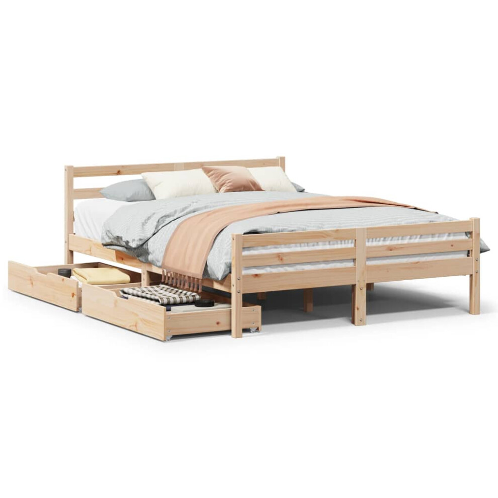 (natural, 150 x 200 cm) vidaXL Bed Frame with Drawers Home Bed Base Solid Wood Pine