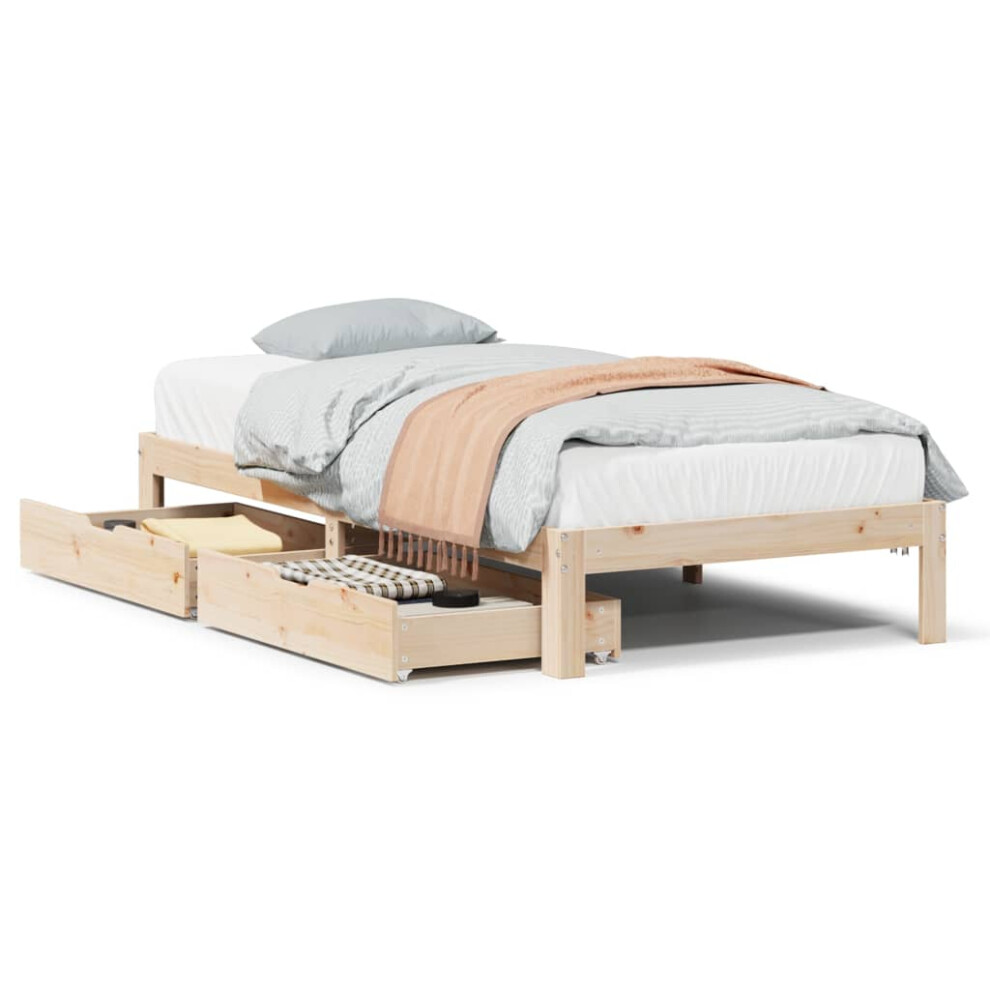 Vidaxl (Natural, 100 X 200 Cm) Bed Frame With Drawers Bed Wax Solid Wood Pine