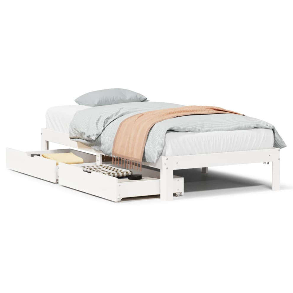 Vidaxl (White, 90 X 200 Cm) Bed Frame With Drawers Bed Wax Solid Wood Pine