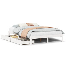 (white, 150 x 200 cm) vidaXL Bed Frame with Drawers Bed Wax Solid Wood Pine