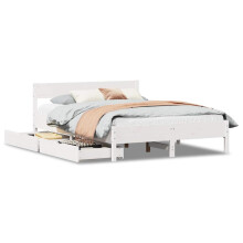 (white, 150 x 200 cm) vidaXL Bed Frame with Headboard Wax Solid Wood Pine