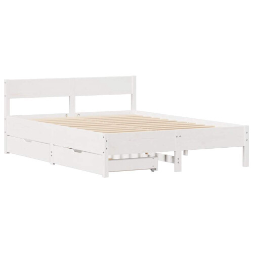 VidaXL (white, 150 x 200 cm) vidaXL Bed Frame with Headboard Wax Solid Wood Pine 2