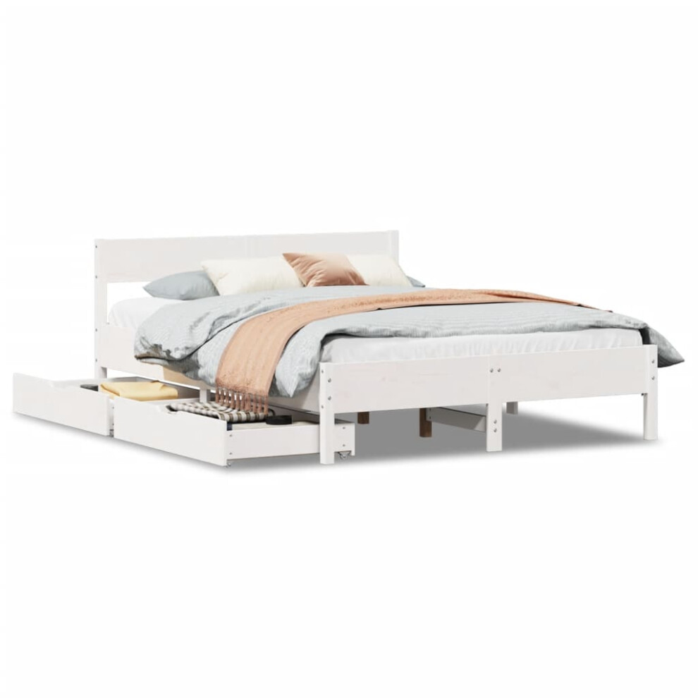 (white, 120 x 190 cm) vidaXL Bed Frame with Headboard Wax Solid Wood Pine