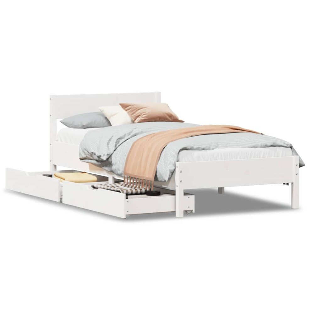 Vidaxl (White, 100 X 200 Cm) Bed Frame With Headboard Wax Solid Wood Pine