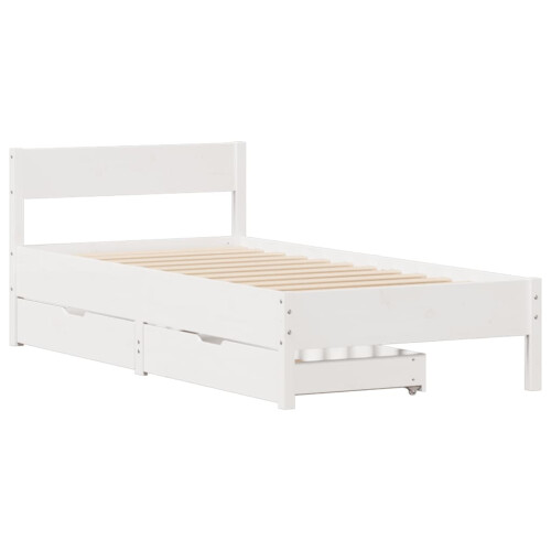 VidaXL (white, 90 x 190 cm) vidaXL Bed Frame with Headboard Wax Solid Wood Pine 2