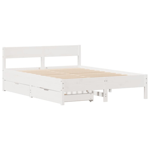 VidaXL (white, 140 x 200 cm) vidaXL Bed Frame with Headboard Wax Solid Wood Pine 2