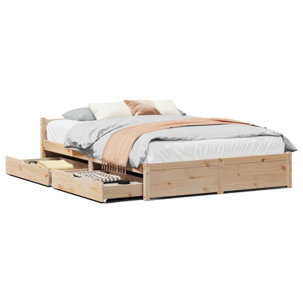 Vidaxl (Natural, 140 X 190 Cm) Bed Frame With Drawers Home Bedroom Bed Base Bedstead Solid Wood Pine