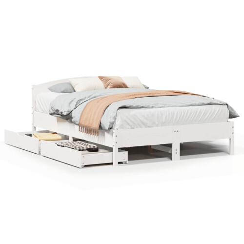 VidaXL (white, 160 x 200 cm) vidaXL Bed Frame with Headboard Bed Base Wax Solid Wood Pine