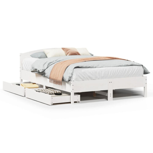 VidaXL (white, 135 x 190 cm) vidaXL Bed Frame with Headboard Bed Base Wax Solid Wood Pine 1