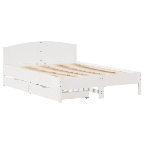VidaXL (white, 135 x 190 cm) vidaXL Bed Frame with Headboard Bed Base Wax Solid Wood Pine 2