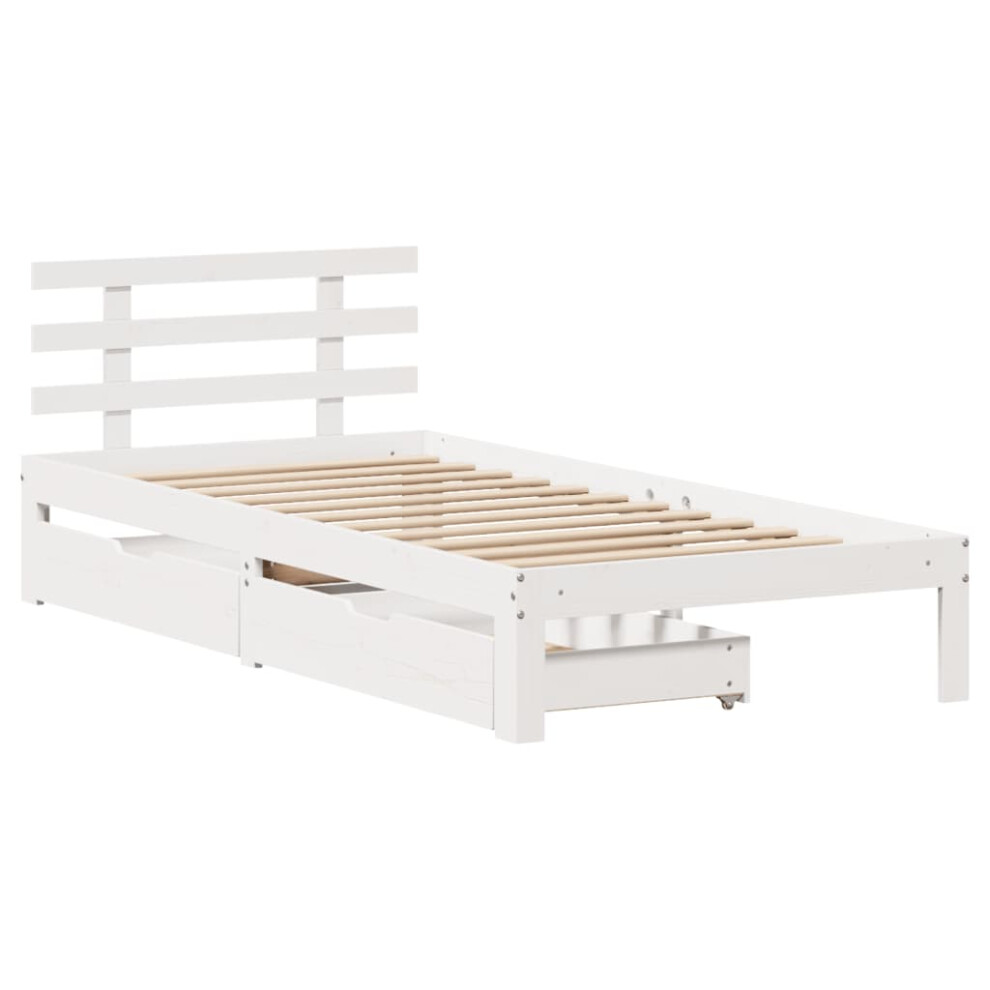 Vidaxl (White, 100 X 200 Cm) Bed Frame With Drawers Bed Base Solid Wood Pine