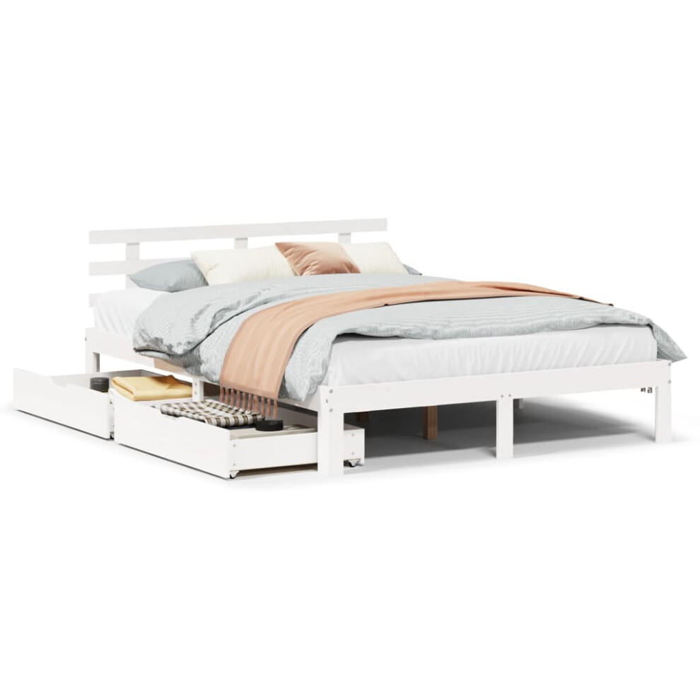 Vidaxl (White, 140 X 200 Cm) Bed Frame With Drawers Bed Base Solid Wood Pine