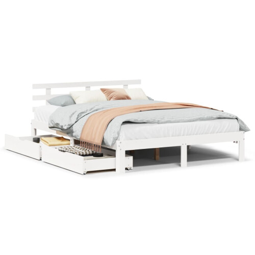 VidaXL (white, 150 x 200 cm) vidaXL Bed Frame with Drawers Bed Base Solid Wood Pine