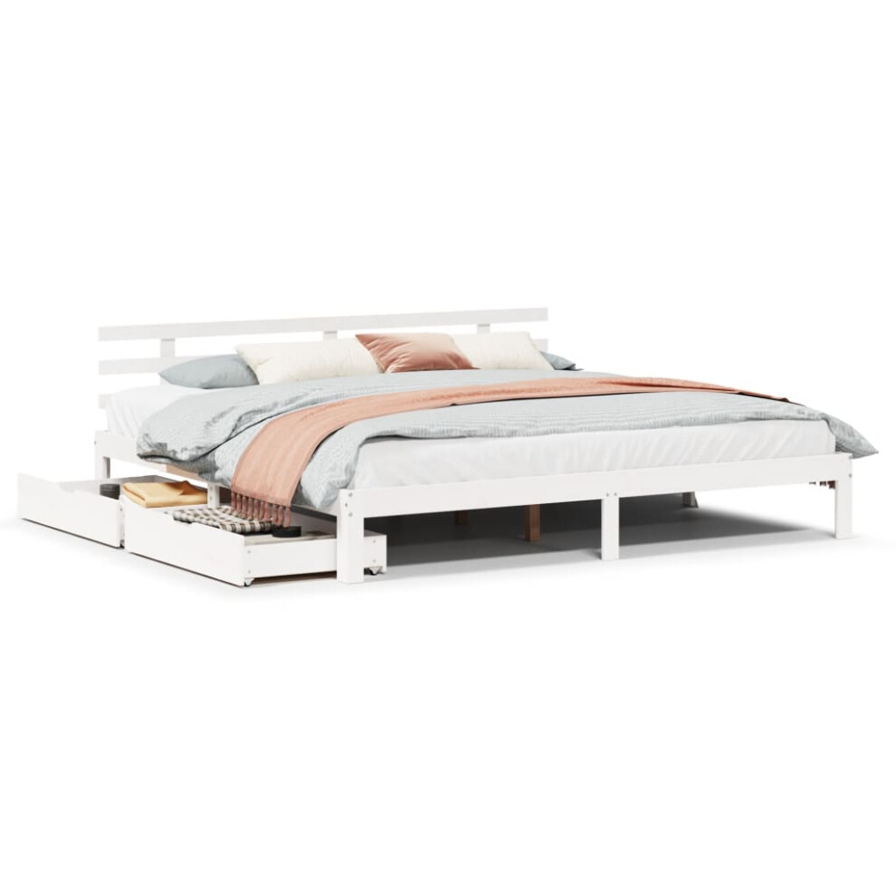 Vidaxl (White, 180 X 200 Cm) Bed Frame With Drawers Bed Base Solid Wood Pine