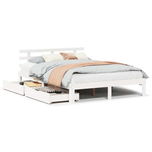 VidaXL (white, 135 x 190 cm) vidaXL Bed Frame with Drawers Bed Base Solid Wood Pine 1
