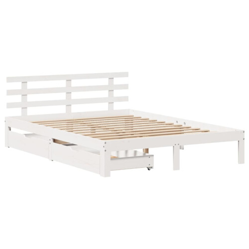 VidaXL (white, 135 x 190 cm) vidaXL Bed Frame with Drawers Bed Base Solid Wood Pine 2