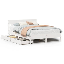 (white, 135 x 190 cm) vidaXL Bed Frame with Headboard Bed Base Solid Wood Pine