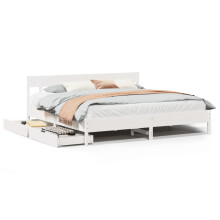 (white, 180 x 200 cm) vidaXL Bed Frame with Headboard Bed Base Solid Wood Pine