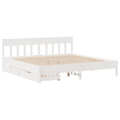 VidaXL (white, 180 x 200 cm) vidaXL Bed Frame with Headboard Bed Base Solid Wood Pine 2