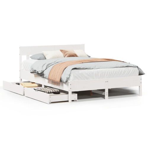 VidaXL (white, 150 x 200 cm) vidaXL Bed Frame with Headboard Bed Base Solid Wood Pine 1