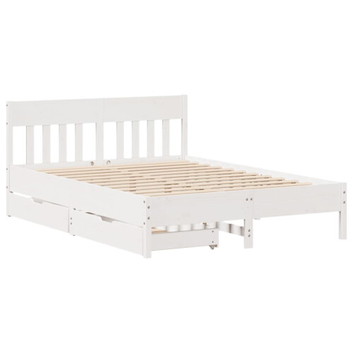 VidaXL (white, 150 x 200 cm) vidaXL Bed Frame with Headboard Bed Base Solid Wood Pine 2