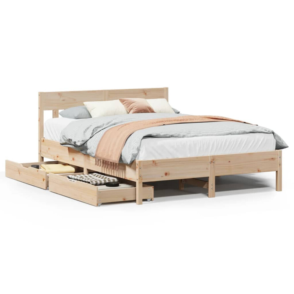 (natural, 140 x 200 cm) vidaXL Bed Frame with Headboard Bed Base Solid Wood Pine