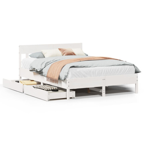 VidaXL (white, 120 x 190 cm) vidaXL Bed Frame with Headboard Bed Base Solid Wood Pine