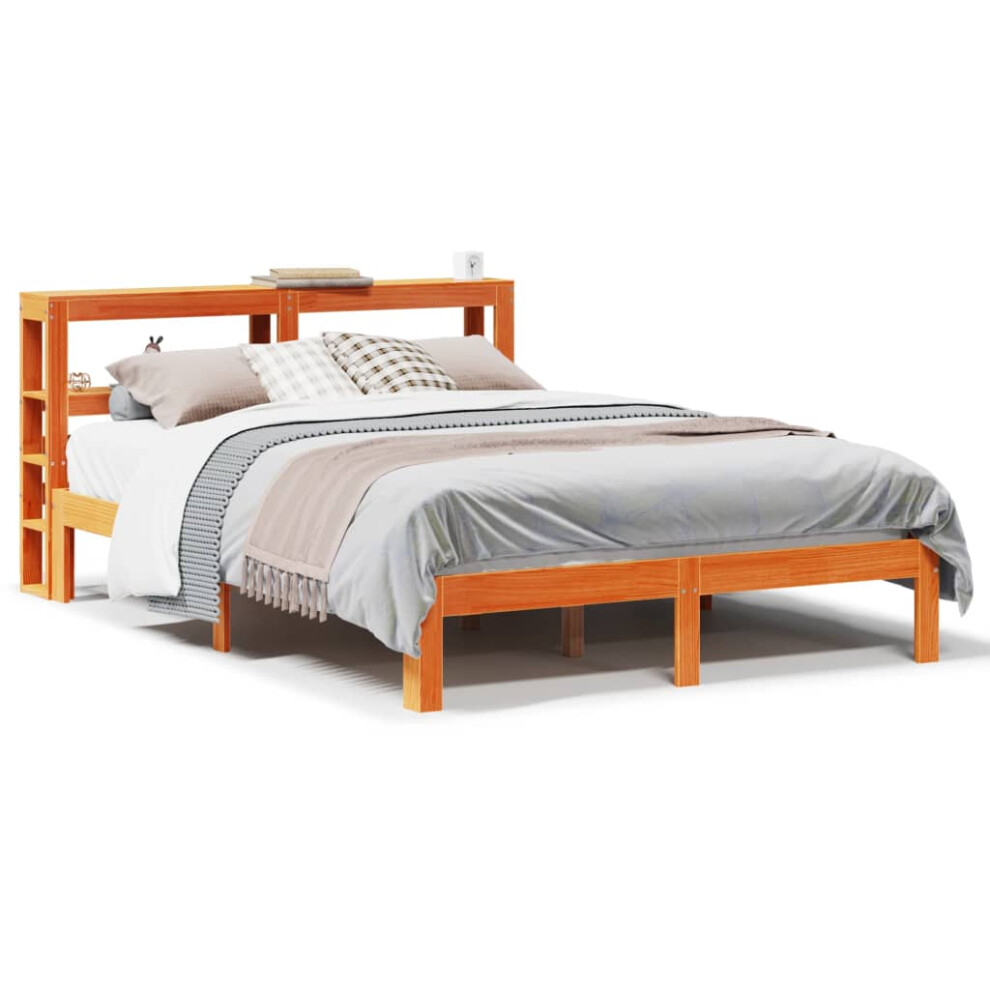 Vidaxl (Wax Brown, 135 X 190 Cm) Bed Frame With Headboard Wax Solid Wood Pine