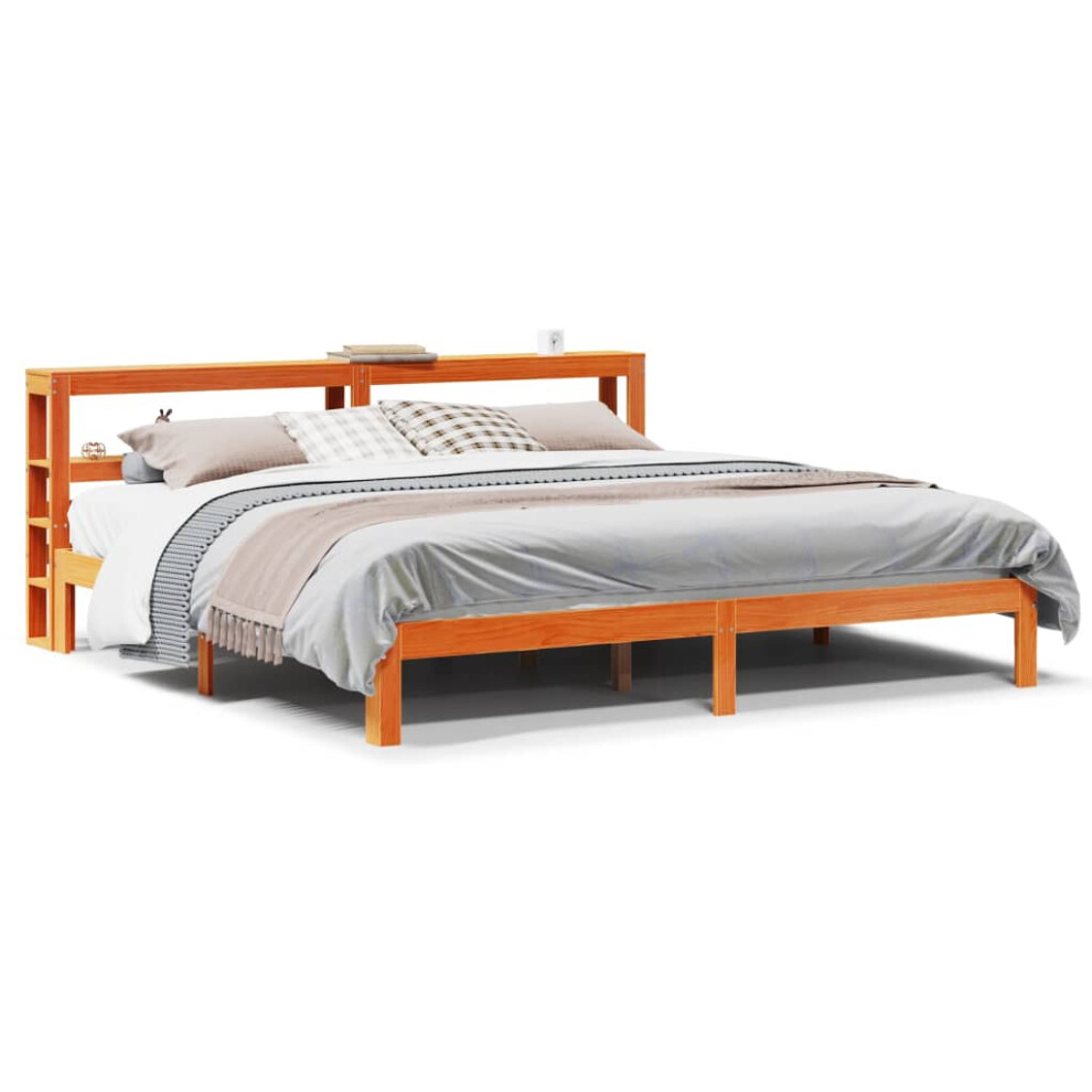 Vidaxl Brown (Wax 180 X 200 Cm) Bed Frame With Headboard Wax Solid Wood Pine