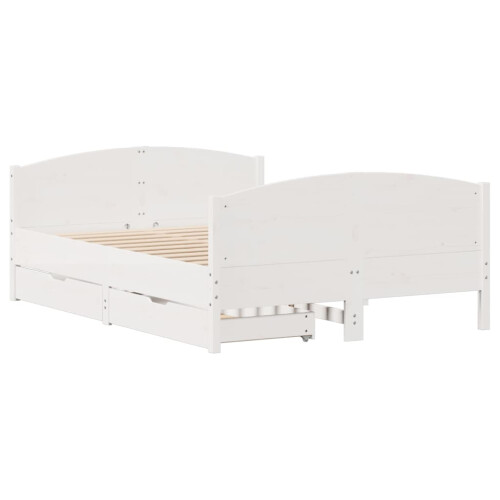 VidaXL (white, 135 x 190 cm) vidaXL Bed Frame with Headboard Bed Base Bedstead Solid Wood Pine 2