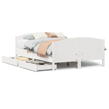 (white, 135 x 190 cm) vidaXL Bed Frame with Headboard Bed Base Bedstead Solid Wood Pine