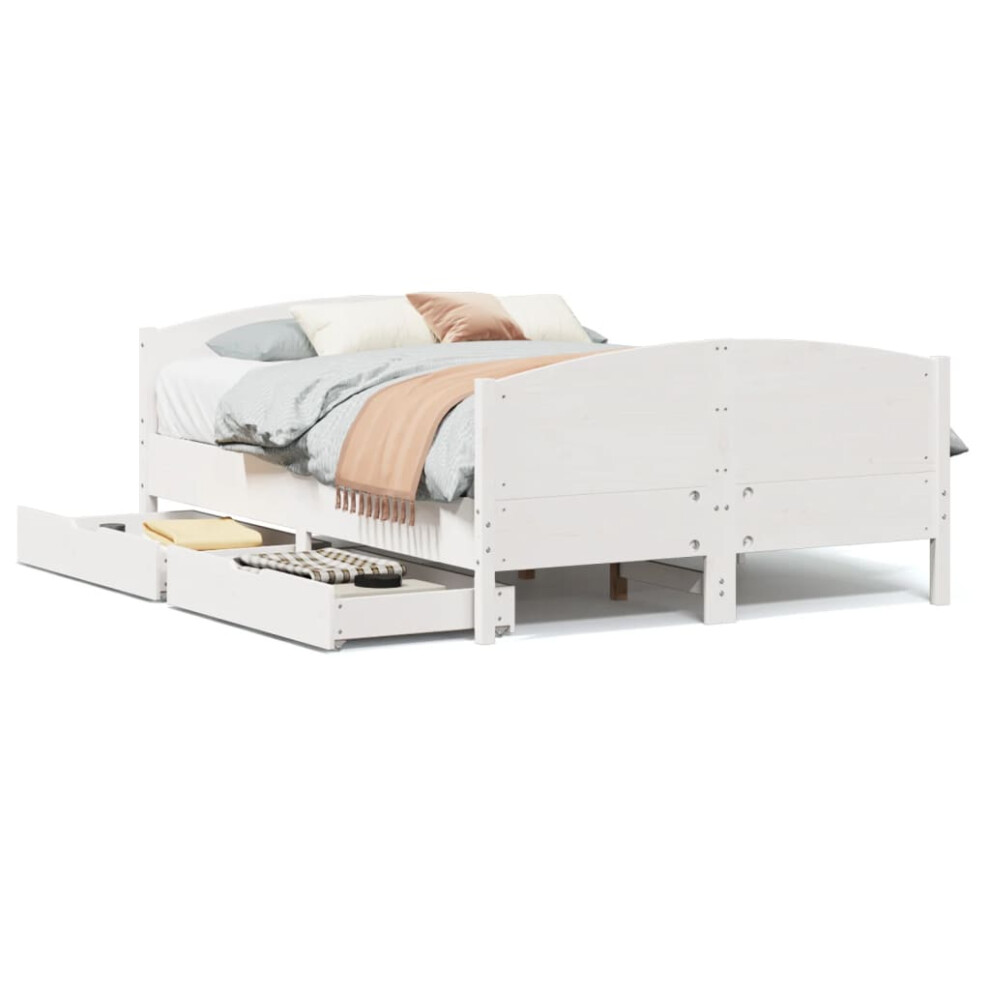 Vidaxl (White, 120 X 200 Cm) Bed Frame With Headboard Bed Base Bedstead Solid Wood Pine