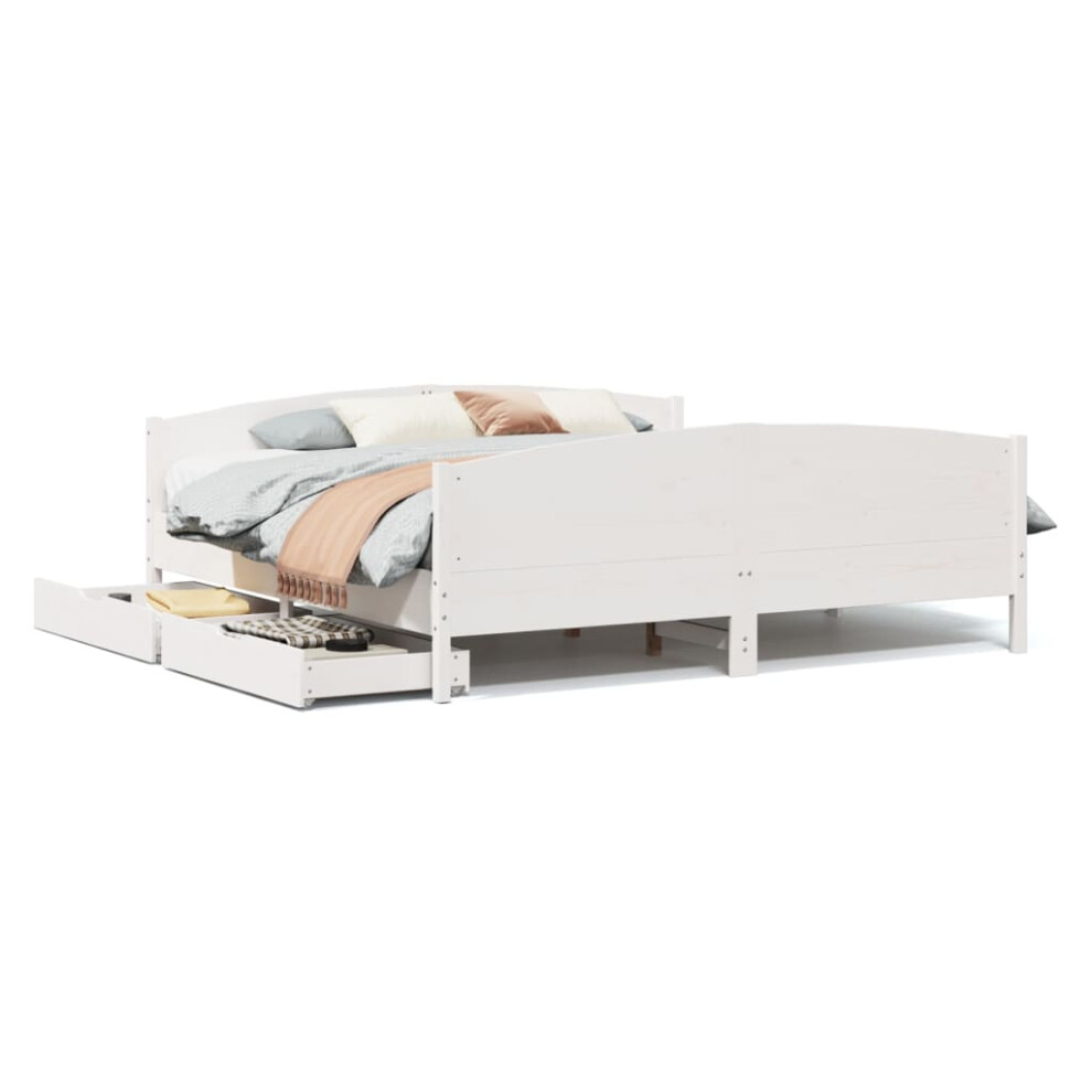 Vidaxl (White, 160 X 200 Cm) Bed Frame With Headboard Bed Base Bedstead Solid Wood Pine
