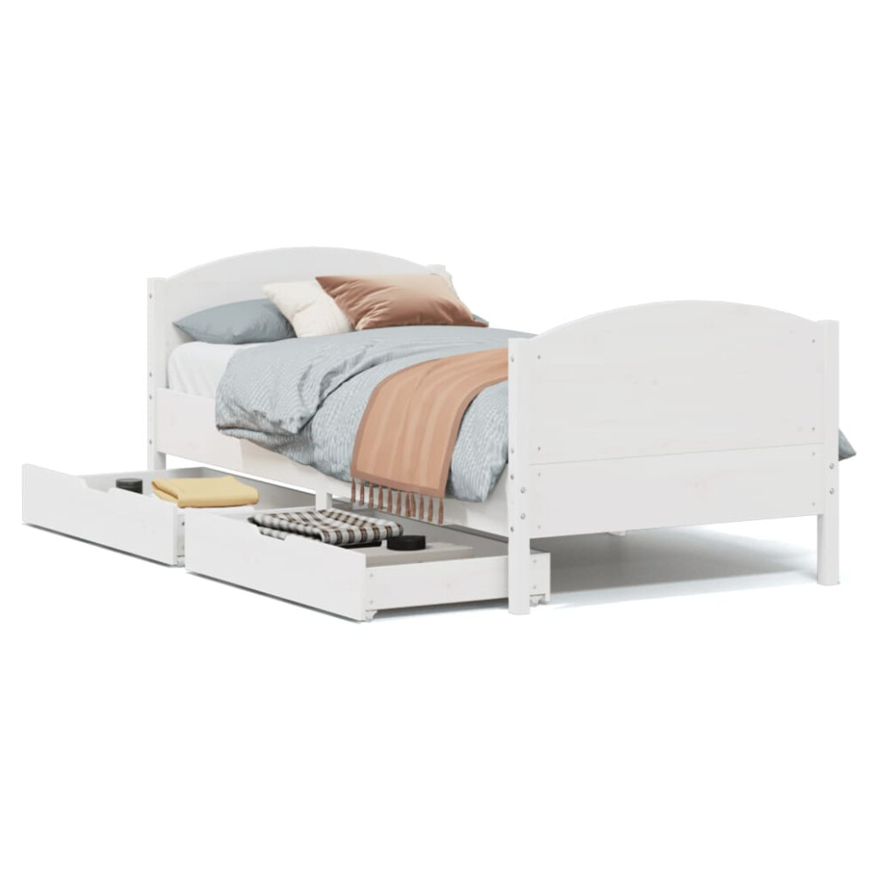 Vidaxl White (, 75 X 190 Cm) Bed Frame With Headboard Bed Base Bedstead Solid Wood Pine